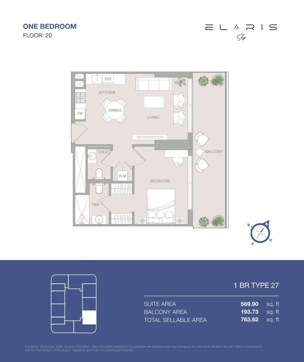1BR-Type 27 | Elaris Sky offers 1-bedroom apartments in JVT District 3, Jumeirah Village Triangle, Dubai.